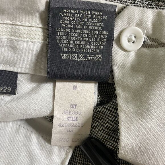 SAVANE Houndstooth Pleated Cuffed Trousers Dress Pants Slacks Mens 36x29 Black - Picture 8 of 8